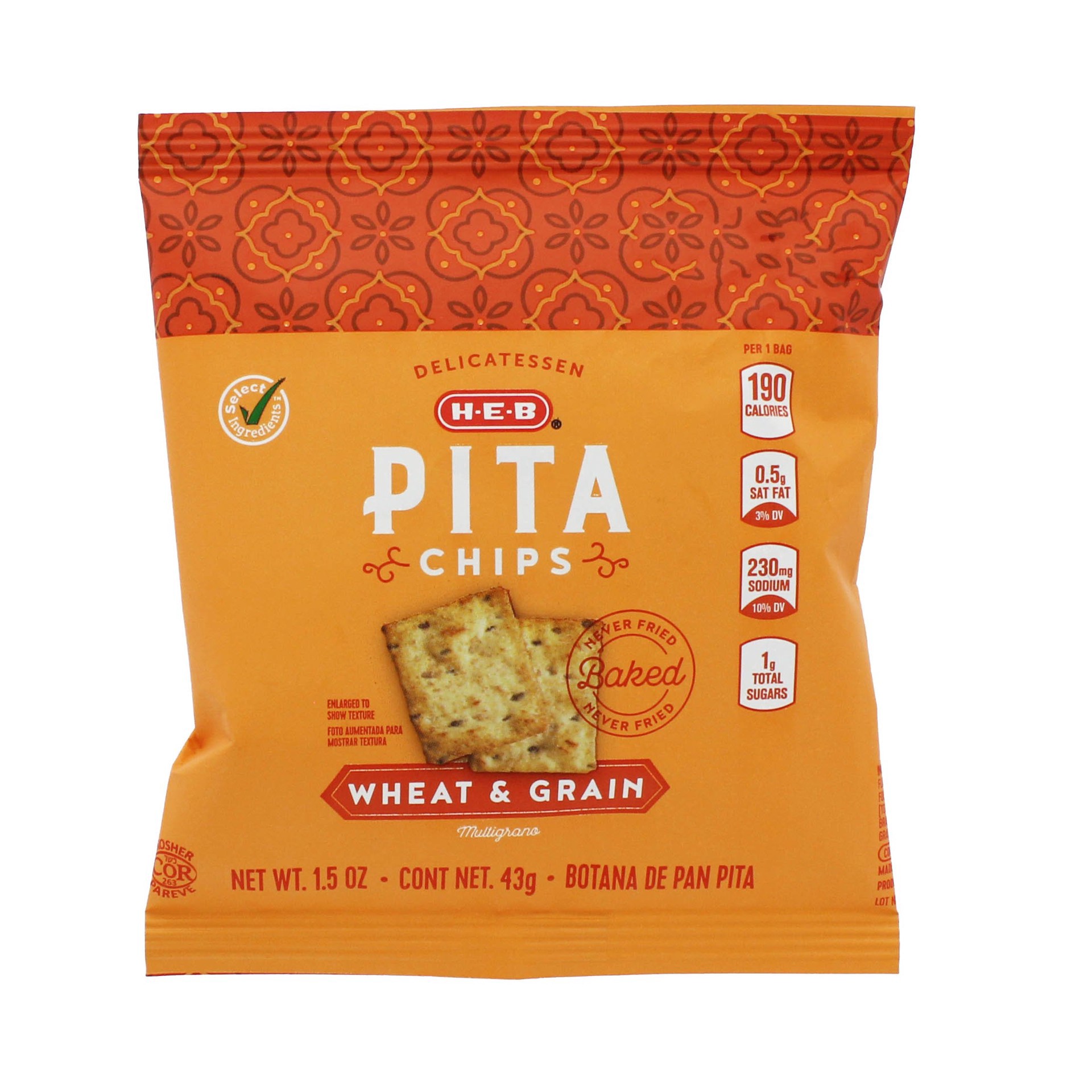 slide 1 of 1, H-E-B Select Ingredients Pita Chips, Wheat, 1.5 oz