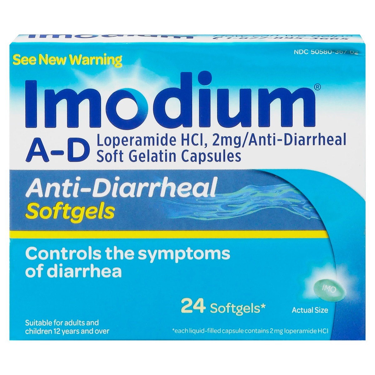 slide 1 of 1, Imodium A-D Anti-Diarrheal Medicine Softgels with Loperamide Hydrochloride per Capsule, Diarrhea Relief to Help Control Symptoms Due to Acute, Active & Traveler's Diarrhea, 24 ct