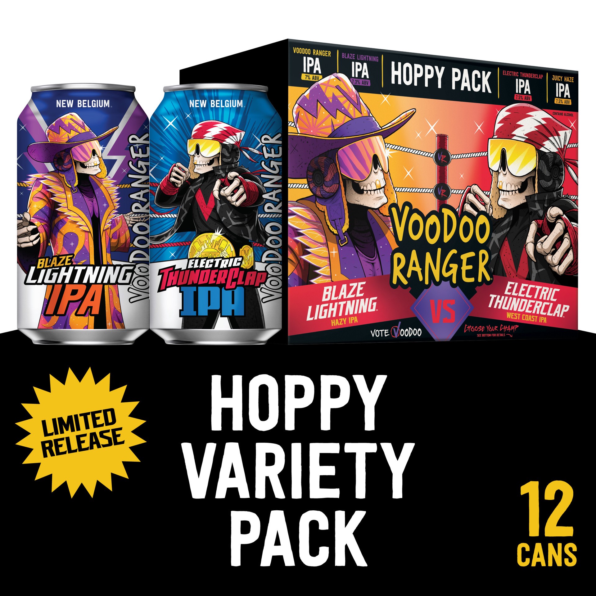 slide 1 of 8, Voodoo Ranger Hoppy Variety Pack Beer, 12 Pack, 12 fl oz Cans, 12 ct; 12 oz