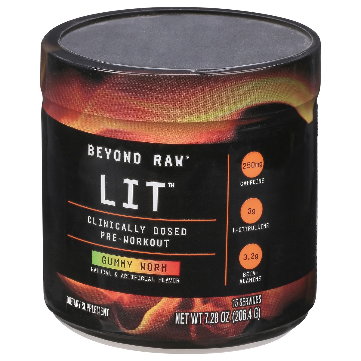 slide 5 of 9, Beyond Raw LIT Clinically Dosed Gummy Worm Pre Workout 7.28 oz, 7.28 oz