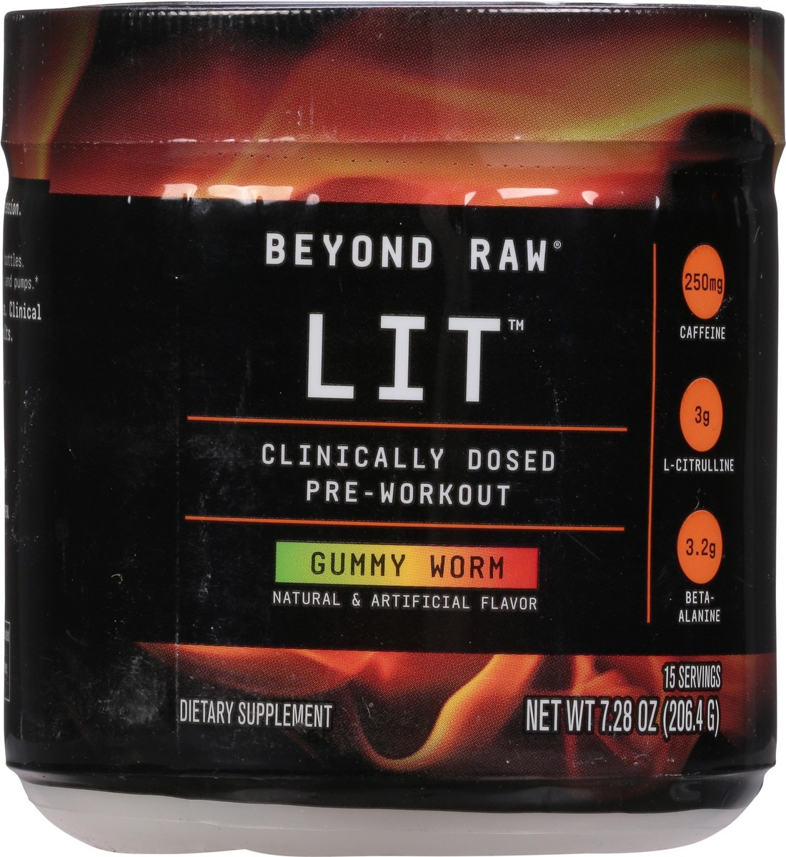 slide 3 of 9, Beyond Raw LIT Clinically Dosed Gummy Worm Pre Workout 7.28 oz, 7.28 oz