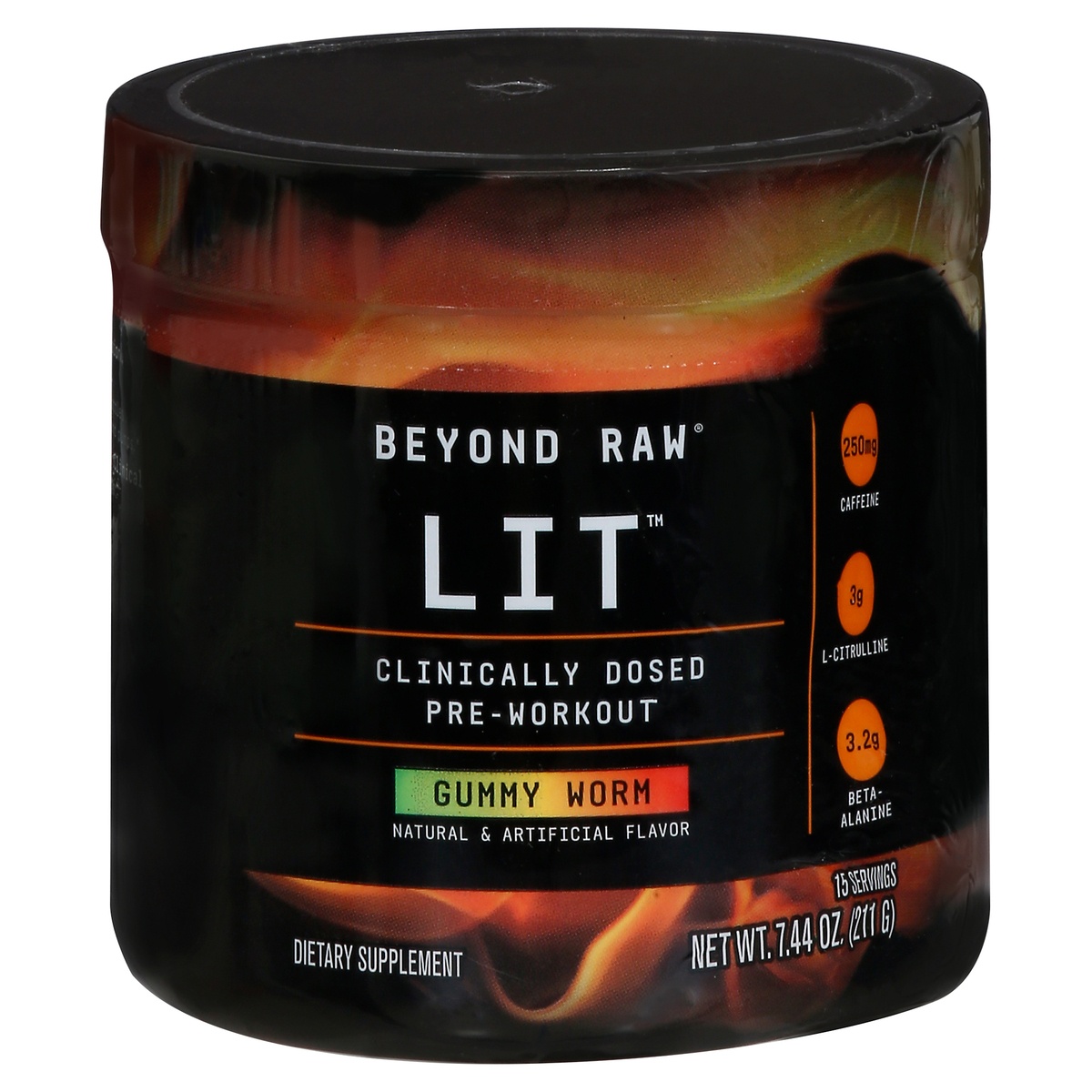 slide 1 of 1, Beyond Raw LIT Gummy Worm Clinically Dosed Pre Workout 7.44 oz, 7.44 oz