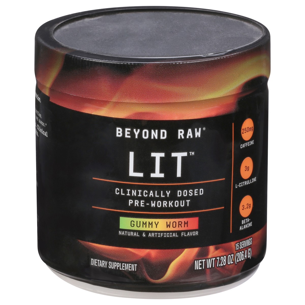 slide 1 of 9, Beyond Raw LIT Clinically Dosed Gummy Worm Pre Workout 7.28 oz, 7.28 oz