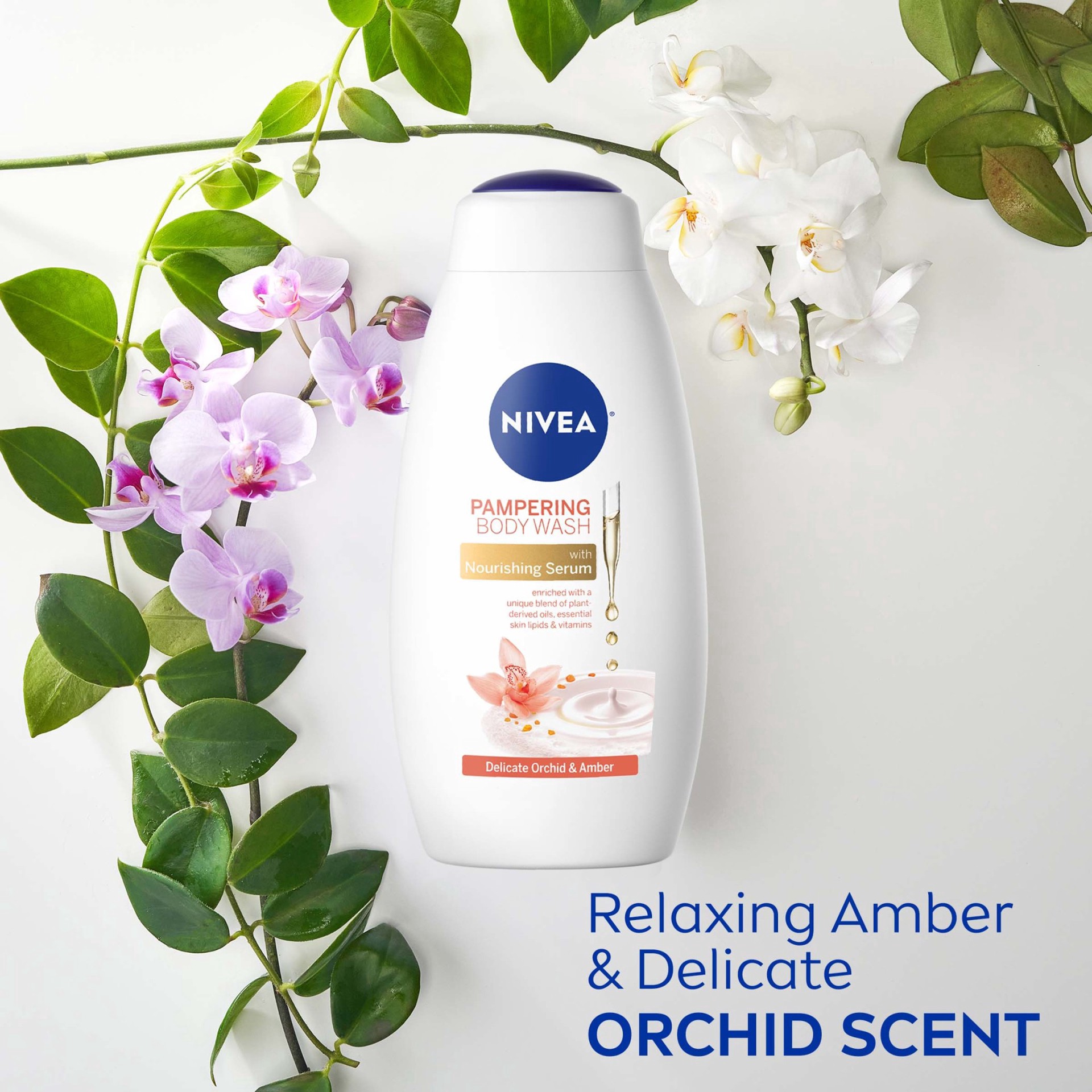slide 5 of 5, Nivea Delicate Orchid & Amber Body Wash, 20 Fl oz, 20 oz
