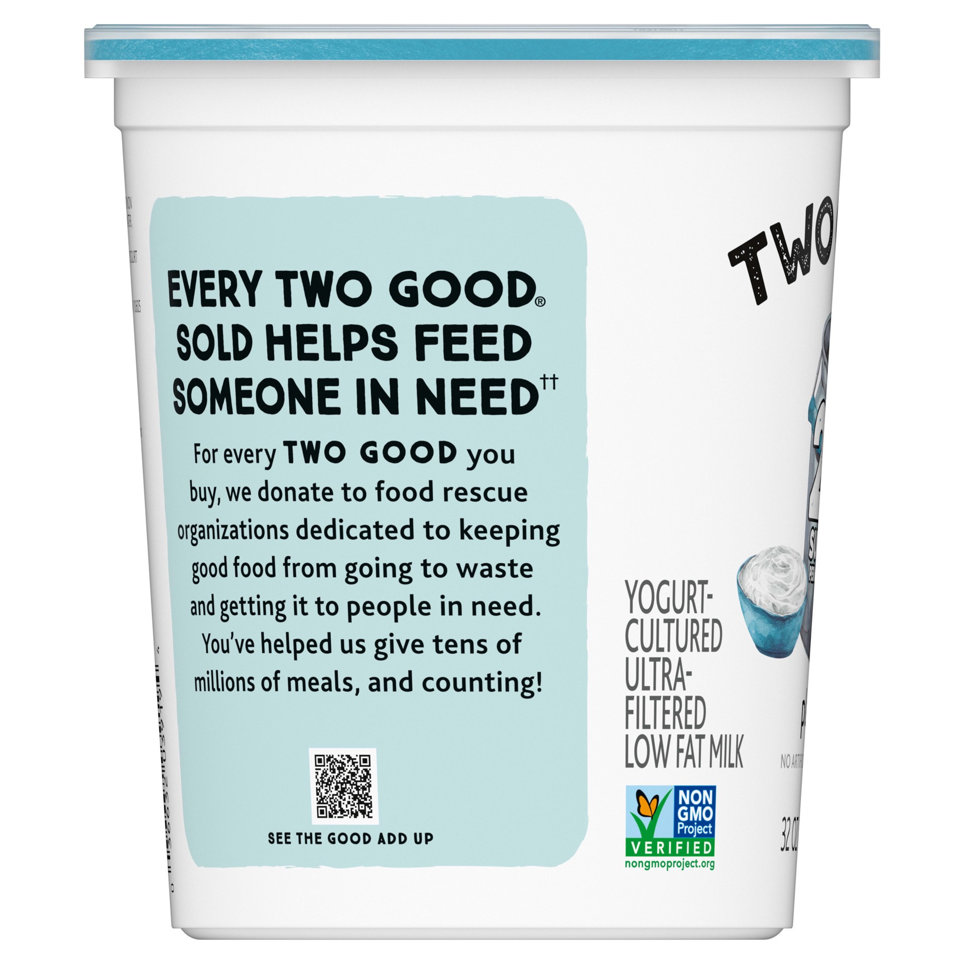 slide 3 of 5, Too Good & Co. Plain Flavored Lower Sugar, Low Fat Greek Yogurt Cultured Product, 32 OZ Tub, 32 oz