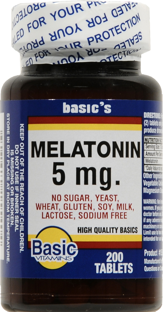 slide 1 of 1, Basic's Basic Melatonin Tablets 5Mg, 200 ct