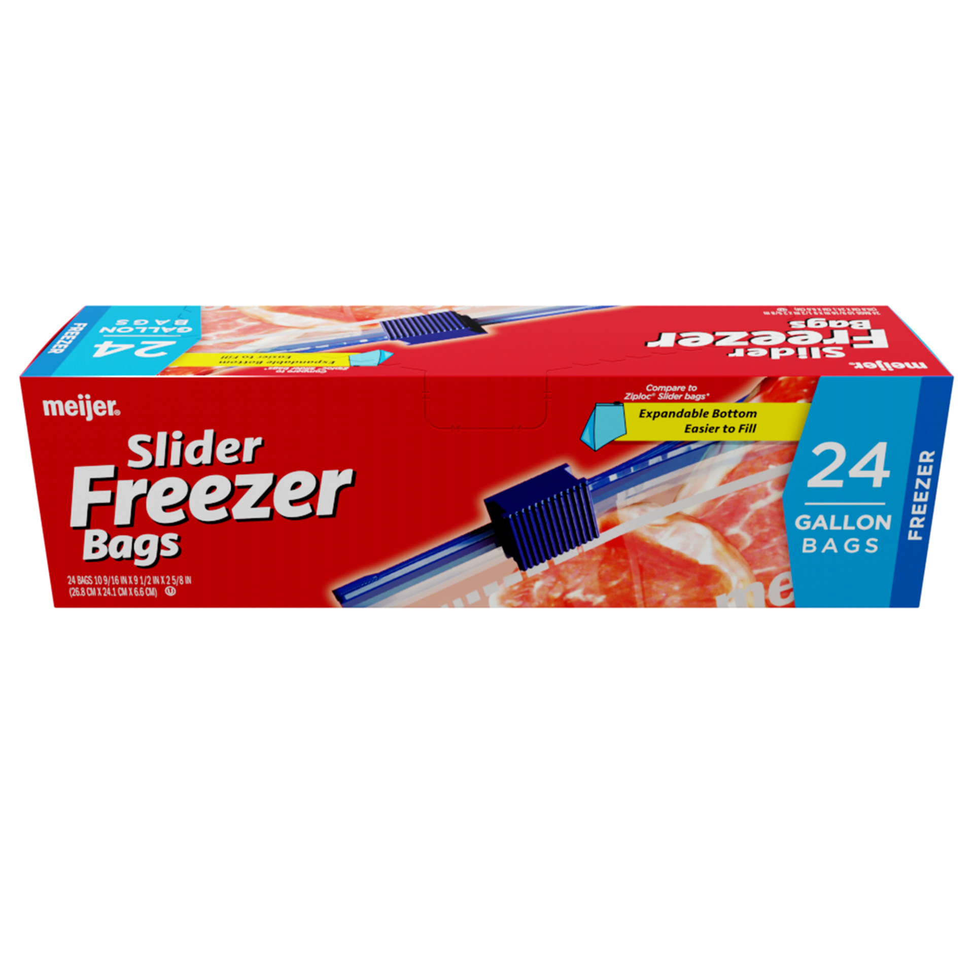 slide 1 of 1, Meijer Slider Lock Freezer Bags with Expandable Bottom, Gallon, 24 ct