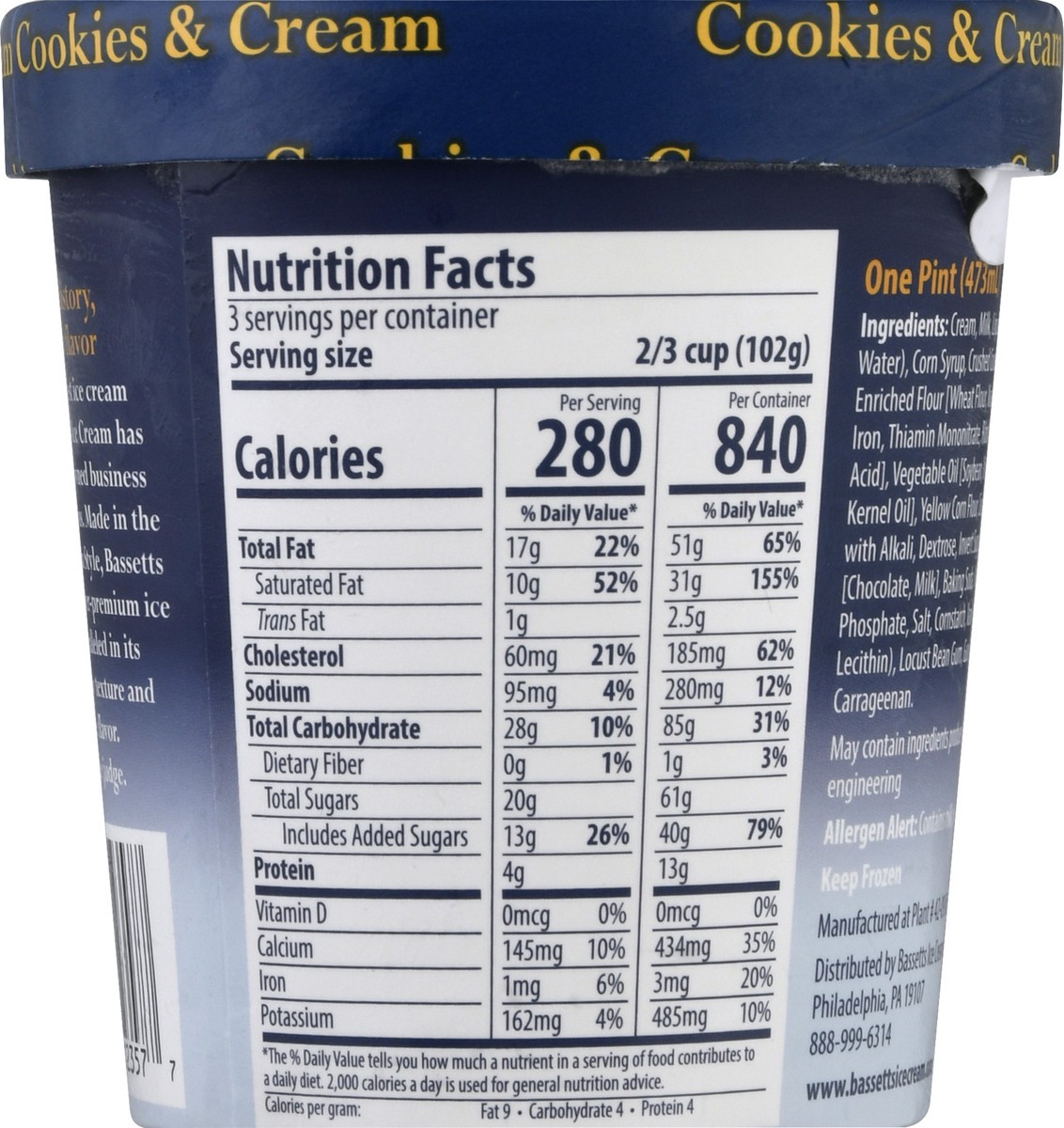 slide 2 of 11, Bassetts Cookies & Cream Ice Cream 1 pt, 1 pint