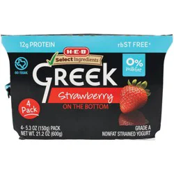 H-E-B 12g Protein Nonfat Greek Yogurt - Strawberry on the Bottom