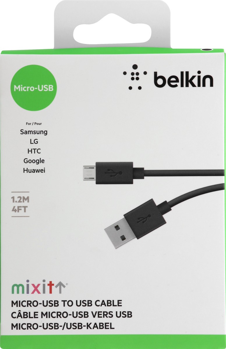 slide 7 of 10, Belkin 4 ft Micro-USB to USB ChargeSync Cable, Black, 1 ct
