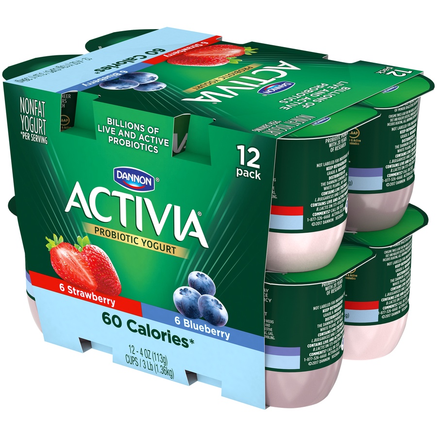 slide 2 of 8, Activia Nonfat Probiotic Strawberry & Blueberry Variety Pack Yogurt Cups, 4 oz