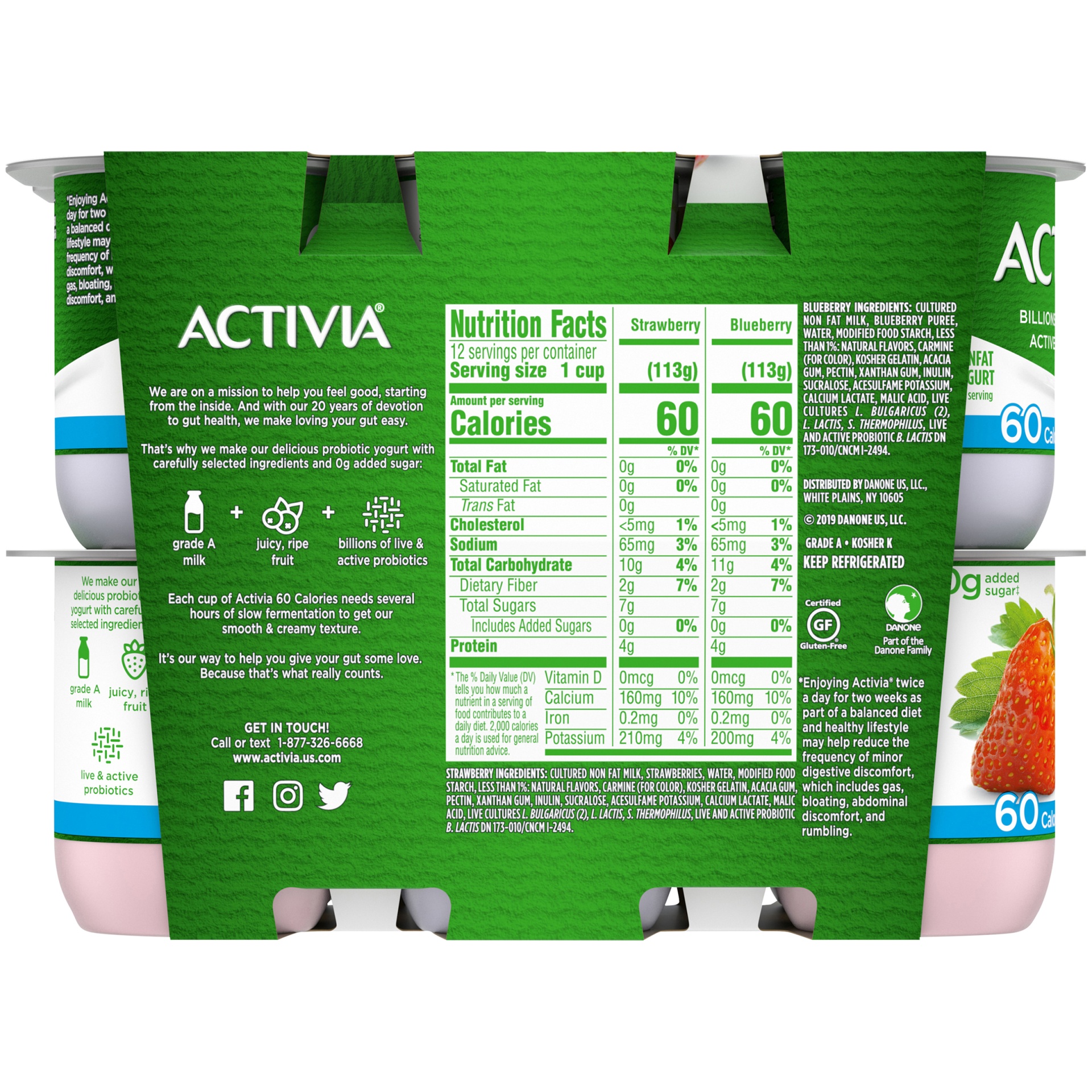 slide 6 of 8, Activia Nonfat Probiotic Strawberry & Blueberry Variety Pack Yogurt Cups, 4 oz