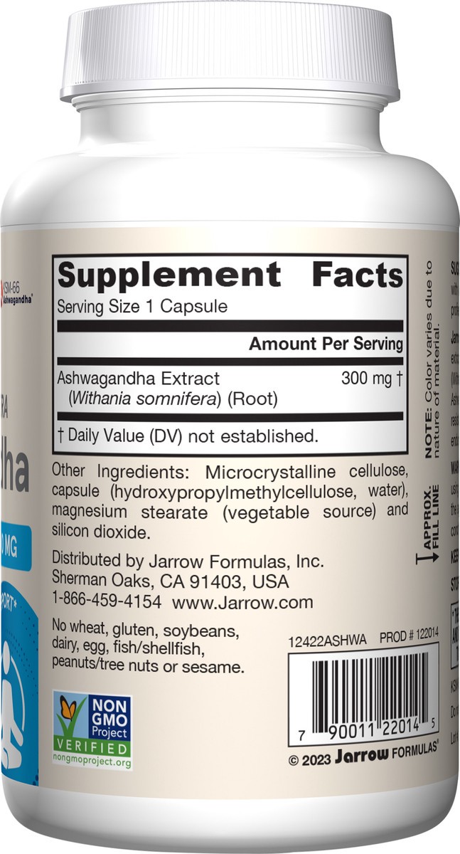 slide 3 of 4, Jarrow Formulas Ashwagandha 300 mg - 120 Veggie Capsules - Overall Health & Resistance to Fatigue - Supplement Supports Endurance, Muscle Recovery & Cognitive Health - 60 Servings, 120 ct