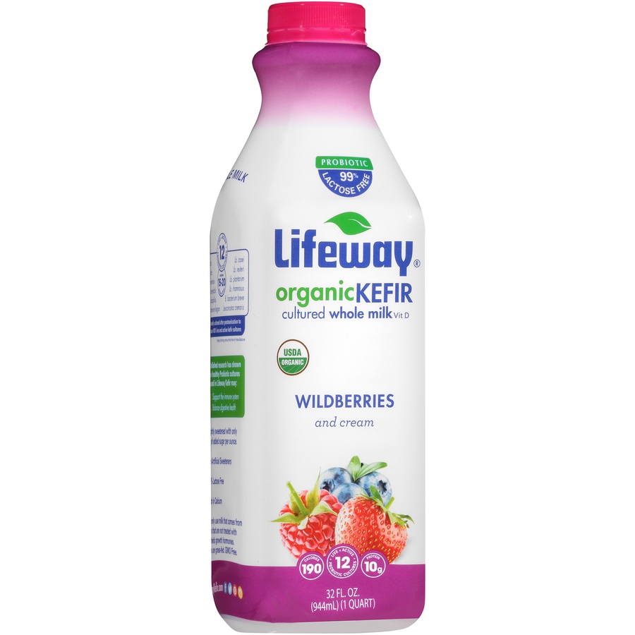 slide 2 of 8, Lifeway Organic Kefir Mixed Berry Cultured Whole Milk, 32 oz