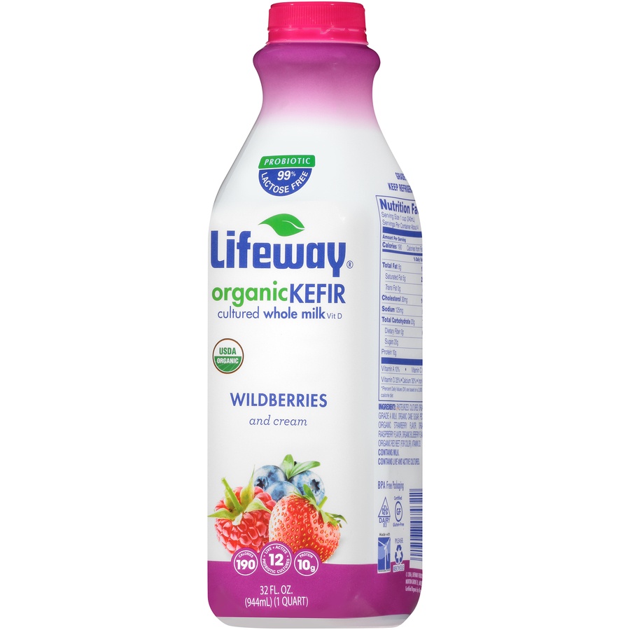 slide 3 of 8, Lifeway Organic Kefir Mixed Berry Cultured Whole Milk, 32 oz