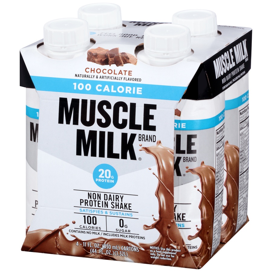 slide 3 of 8, Muscle Milk Zero Sugar Non-Dairy Protein Shake Chocolate Artificially Flavored 11 Fl Oz 4 Count Carton, 