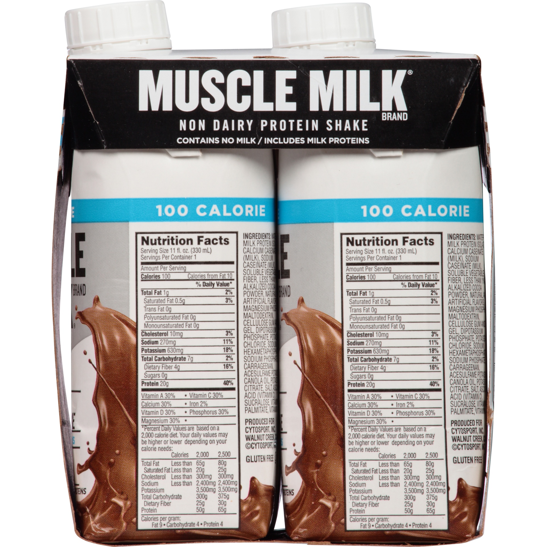 slide 5 of 8, Muscle Milk Zero Sugar Non-Dairy Protein Shake Chocolate Artificially Flavored 11 Fl Oz 4 Count Carton, 