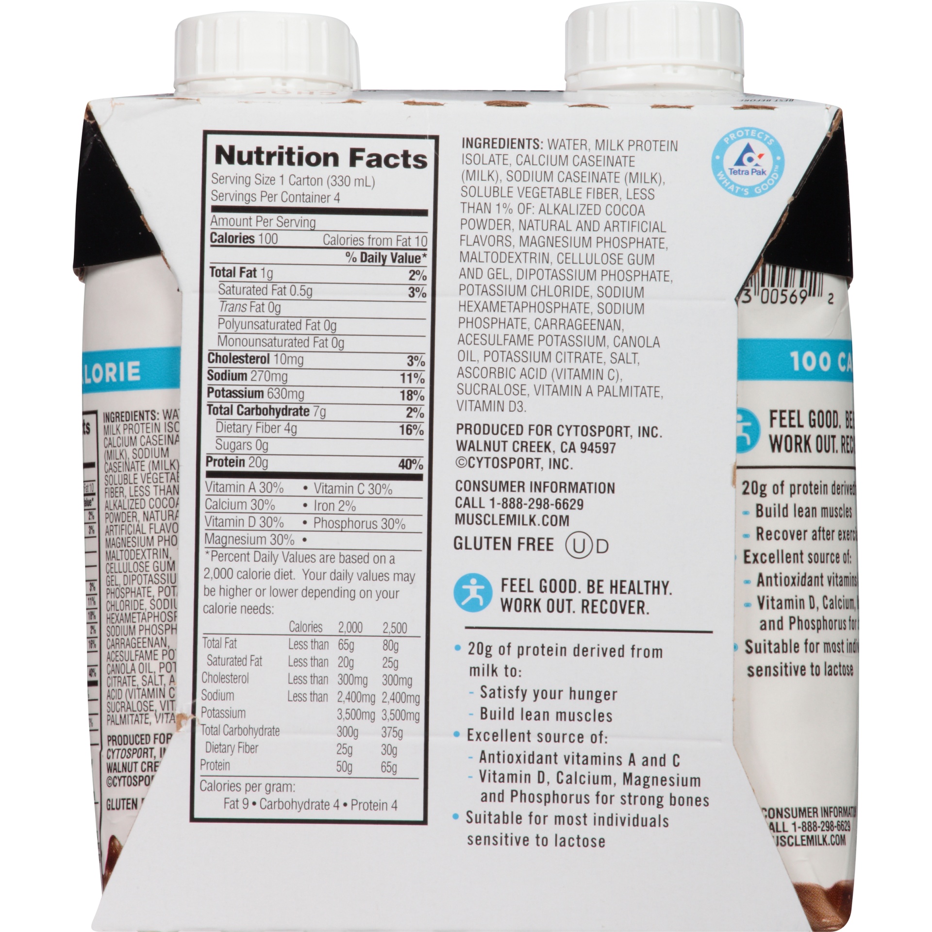slide 6 of 8, Muscle Milk Zero Sugar Non-Dairy Protein Shake Chocolate Artificially Flavored 11 Fl Oz 4 Count Carton, 
