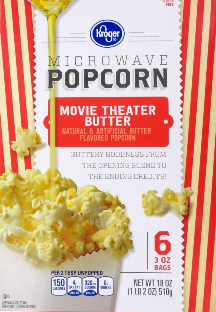 slide 1 of 1, Kroger Movie Theater Butter Gluten Free Microwave Popcorn, 6 ct; 3 oz
