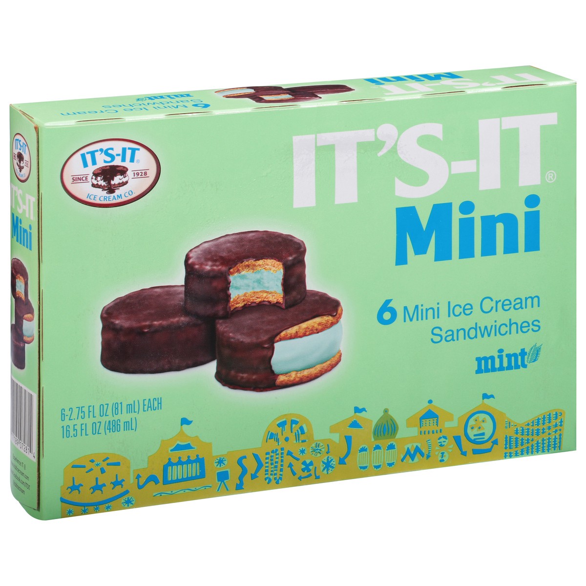 slide 9 of 13, It's-It Mint Ice Cream Sandwiches Mini 6 - 2.75 fl oz Sandwiches, 1 ct