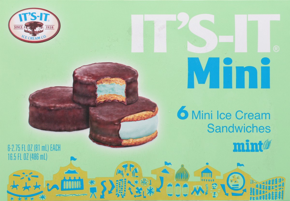 slide 13 of 13, It's-It Mint Ice Cream Sandwiches Mini 6 - 2.75 fl oz Sandwiches, 1 ct