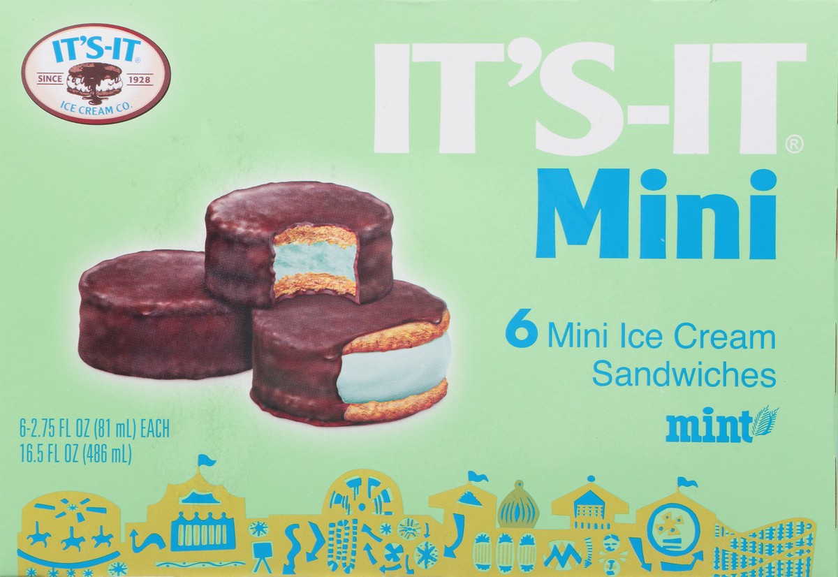 slide 3 of 13, It's-It Mint Ice Cream Sandwiches Mini 6 - 2.75 fl oz Sandwiches, 1 ct
