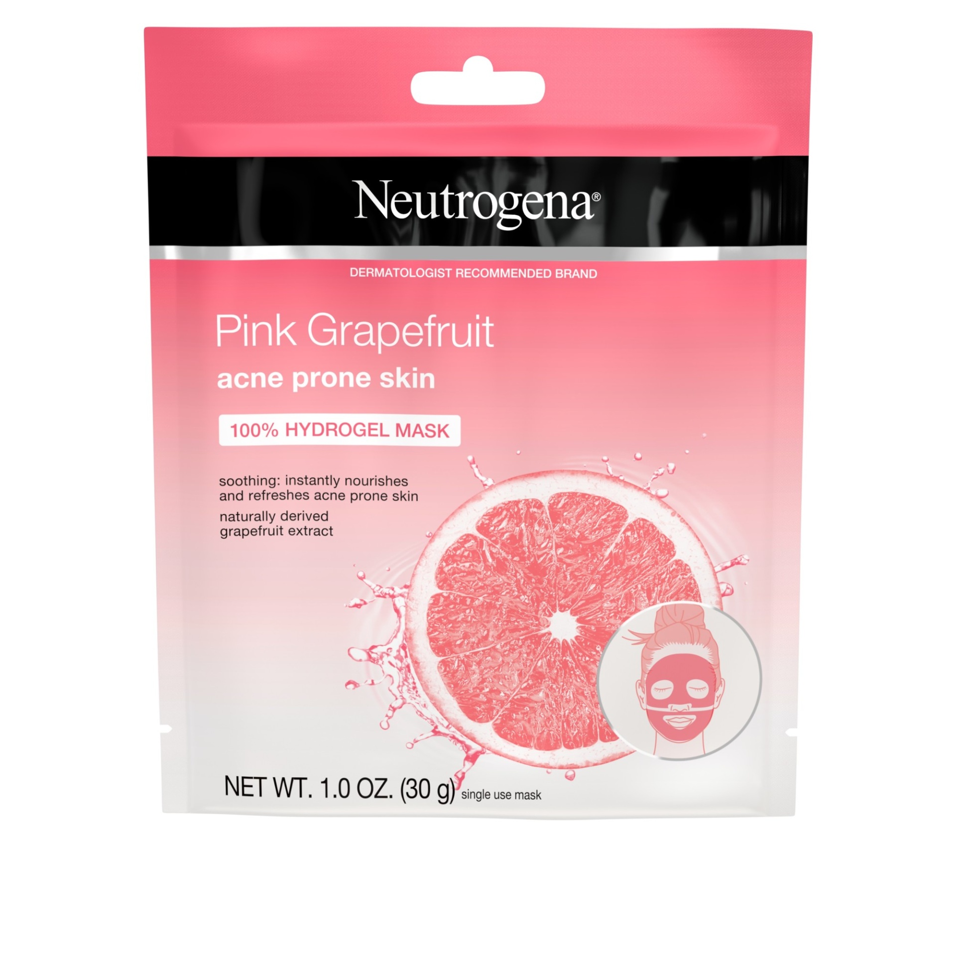 slide 1 of 6, Neutrogena Pink Grapefruit 100% Hydrogel Acne Sheet Face Mask with Naturally-Derived Grapefruit Extract, Single-Use Soothing & Refreshing Acne-Fighting Face Mask, Non-Comedogenic, 1 ct