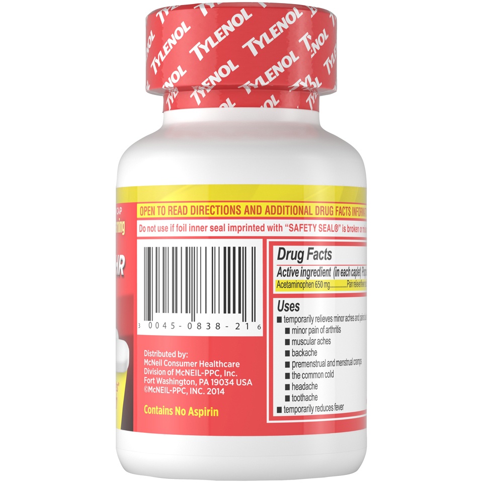 slide 2 of 6, Tylenol 8HR Arthritis Pain Relief Caplets, 650 mg Acetaminophen Pain Relief Pills for Minor Arthritis Pain & Joint Pain, Fever Reducer, Oral Pain Reliever for Joint Pain; 100 ct.; Pack of 1, 