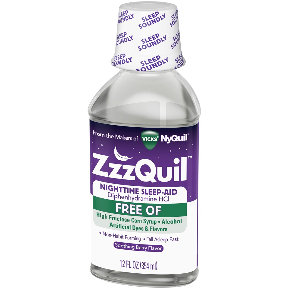 slide 2 of 2, ZzzQuil Nighttime Sleep-Aid Liquid - Alcohol & Dye-Free Berry - 12 fl oz, 12 fl oz