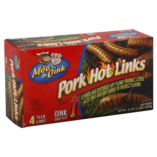slide 1 of 1, Moo & Oink Pork Hot Links, 32 oz