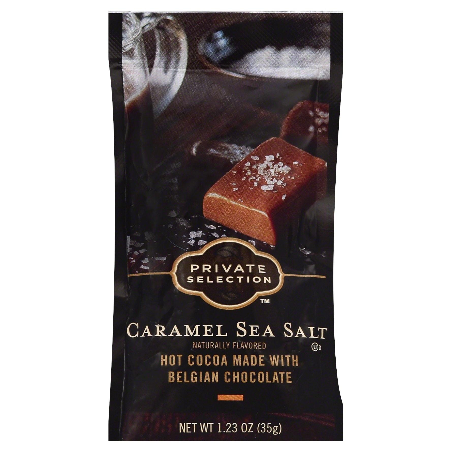 slide 1 of 1, Private Selection Caramel Sea Salt Hot Cocoa, 1.23 oz