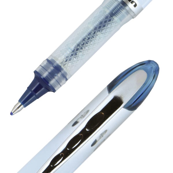 slide 3 of 8, uni-ball Vision Elite Liquid Ink Rollerball Pen, Bold Point, Silver Barrels, Blue/Black Ink, 0.8 mm, 0.8 mm
