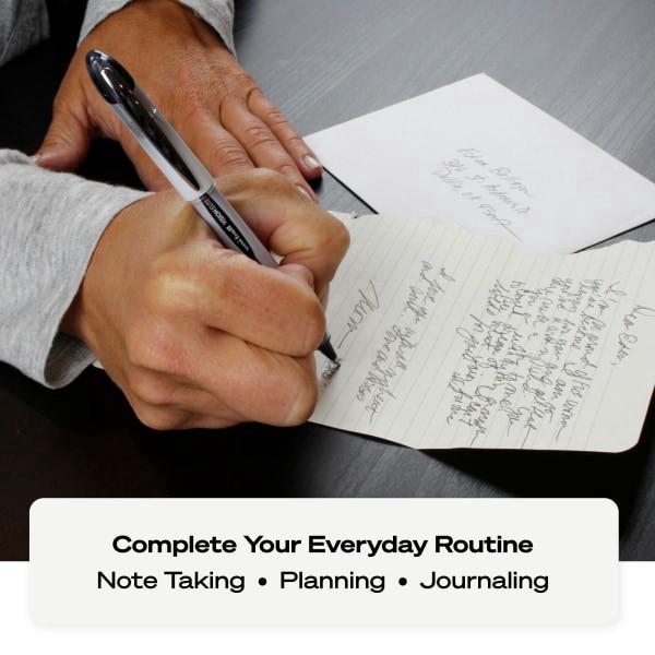 slide 5 of 8, uni-ball Vision Elite Liquid Ink Rollerball Pen, Bold Point, Silver Barrels, Blue/Black Ink, 0.8 mm, 0.8 mm