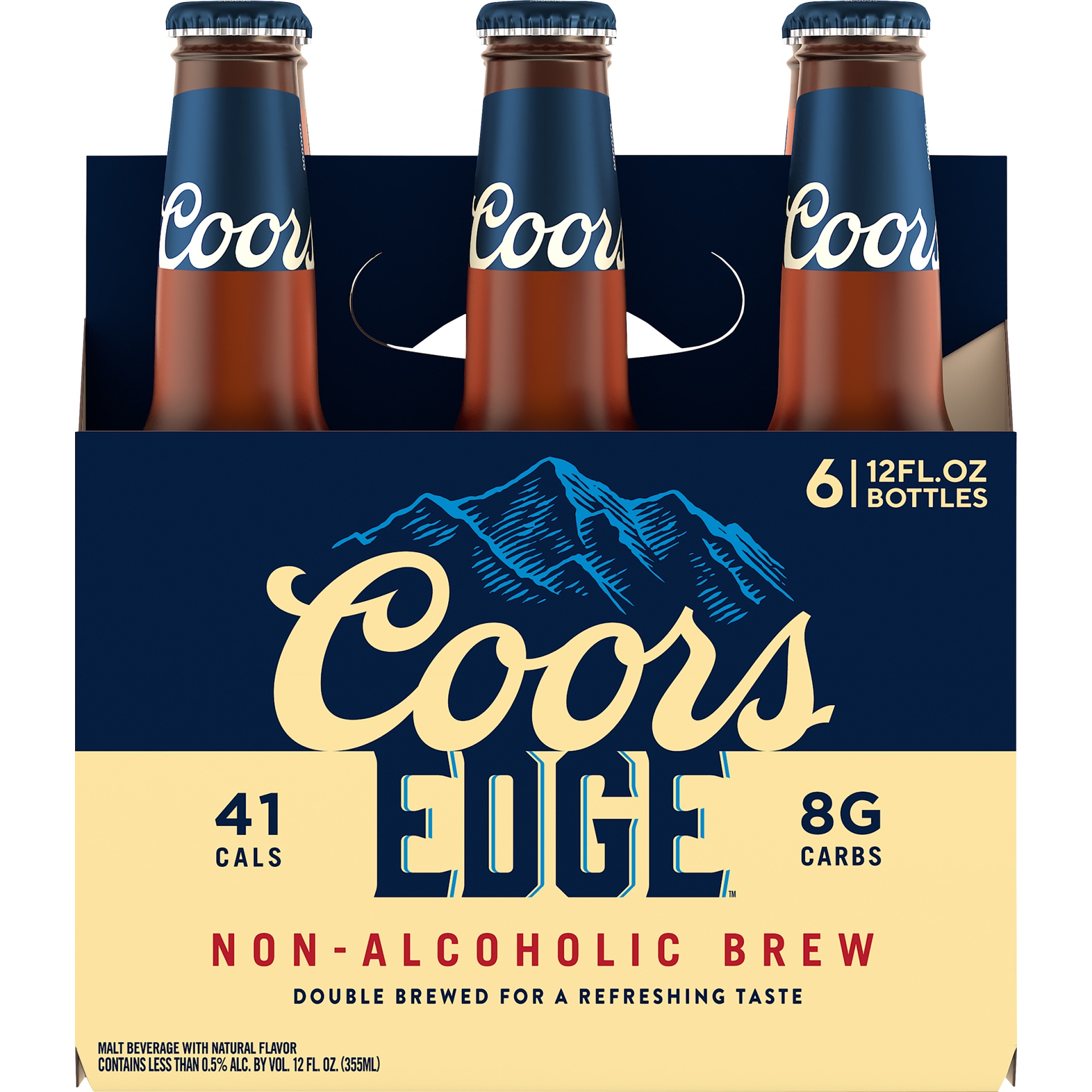 slide 2 of 6, Coors Edge is now launching in the United States. Coors Edge is a non-alcohol beer with the lowest calories and carbohydrates in its class. With only 41 calories and 7 grams of carbs, this is the perfect non alc beverage for any occasion., 6 ct; 12 oz