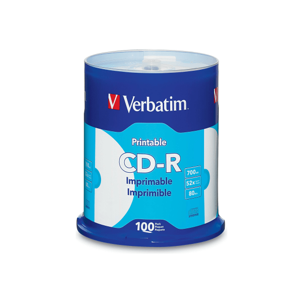 slide 3 of 3, Verbatim Cd-R Printable Disc Spindle, White, Pack Of 100, 100 ct
