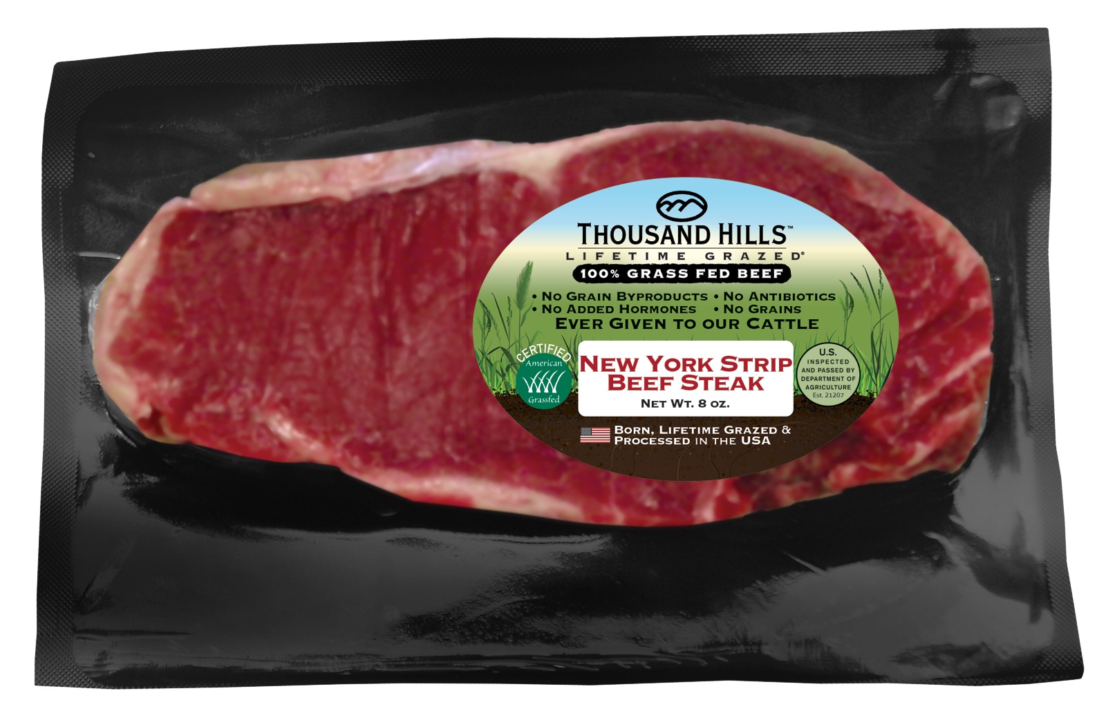 slide 1 of 1, Thousand Hills NY Strip Steak, 8 oz