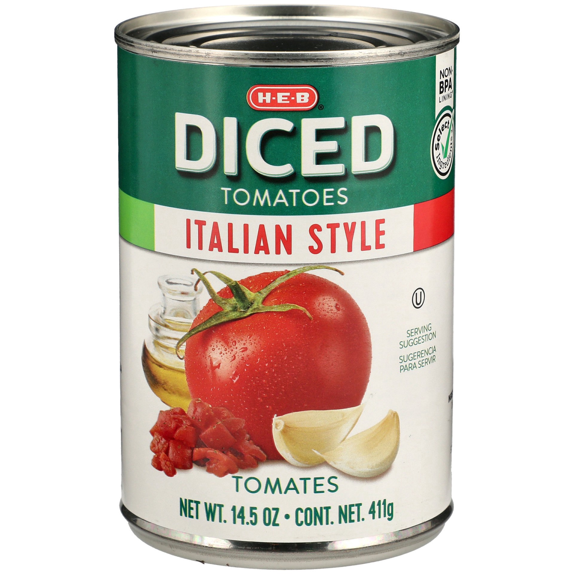 slide 1 of 1, H-E-B Diced Tomatoes Italian Style, 14.5 oz