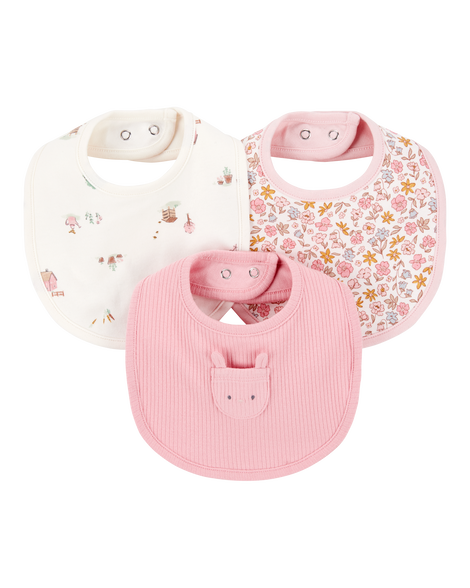 slide 1 of 3, Carter's Baby 3-Pack Floral Bibs - Pink/Ivory Pink/Ivory OSZ, 1 ct