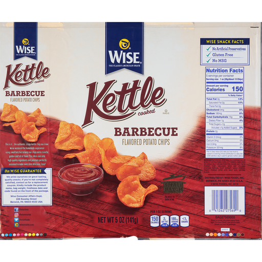 slide 1 of 1, Wise Potato Chips, Kettle Cooked, Bbq, 5 oz