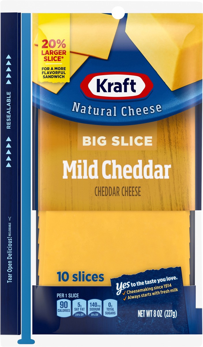 slide 11 of 13, Kraft Big Slice Mild Cheddar Cheese Slices, 10 ct Pack, 10 ct; 8 oz