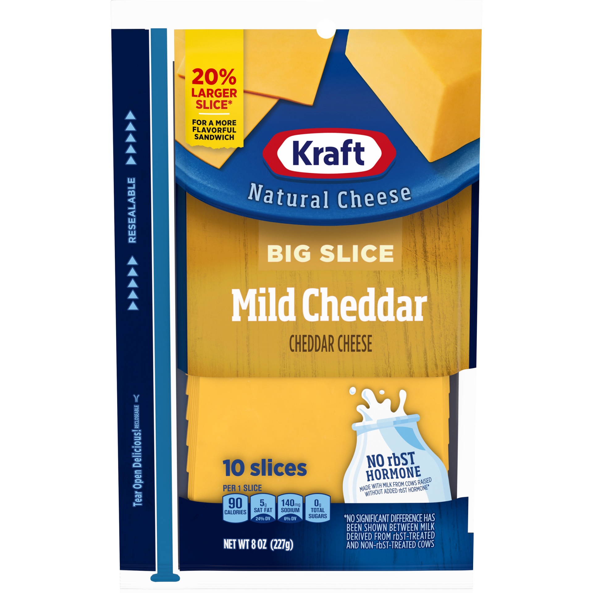 slide 1 of 2, Kraft Big Slice Mild Cheddar Cheese Slices Pack, 10 ct; 8 oz