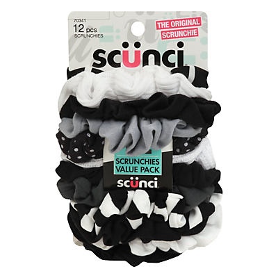 slide 1 of 1, scnci Mixed Black & White Value Pack Scrunchies, 12 ct