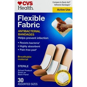 slide 1 of 1, CVS Health Flexible Fabric Anti-Bacterial Bandages, Assorted Sizes, 30 Ct, 1 ct