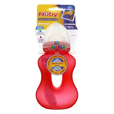 slide 1 of 1, Nuby Lil Gripper Wide Neck Non Drip 3M+ Bottle to Cup 1 ea, 9 oz