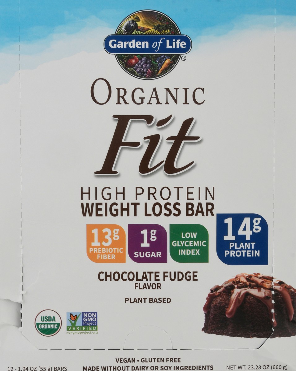 slide 2 of 12, Garden of Life Organic Fit High Protein 12 Pack Chocolate Fudge Flavor Weight Loss Bar 12 ea, 12 ct