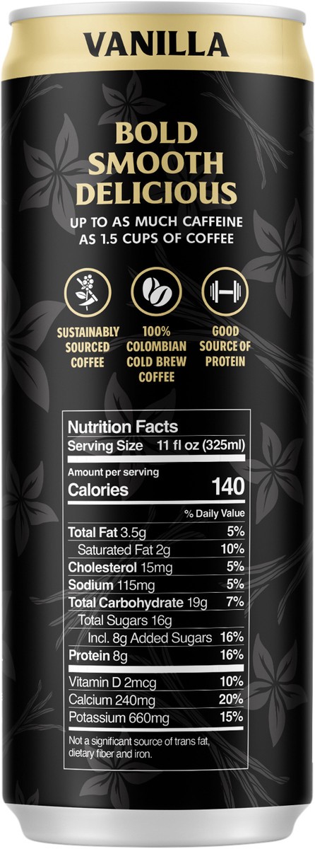 slide 8 of 9, Death Wish Coffee Co. Death Wish Coffee, Premium Vanilla Latte, 100% Colombian Cold Brew Fair Trade™ Coffee, 11oz Can, 11 fl oz