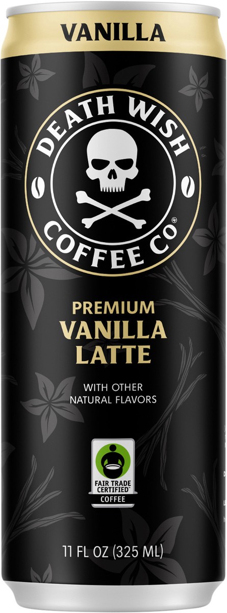 slide 4 of 9, Death Wish Coffee Co. Death Wish Coffee, Premium Vanilla Latte, 100% Colombian Cold Brew Fair Trade™ Coffee, 11oz Can, 11 fl oz