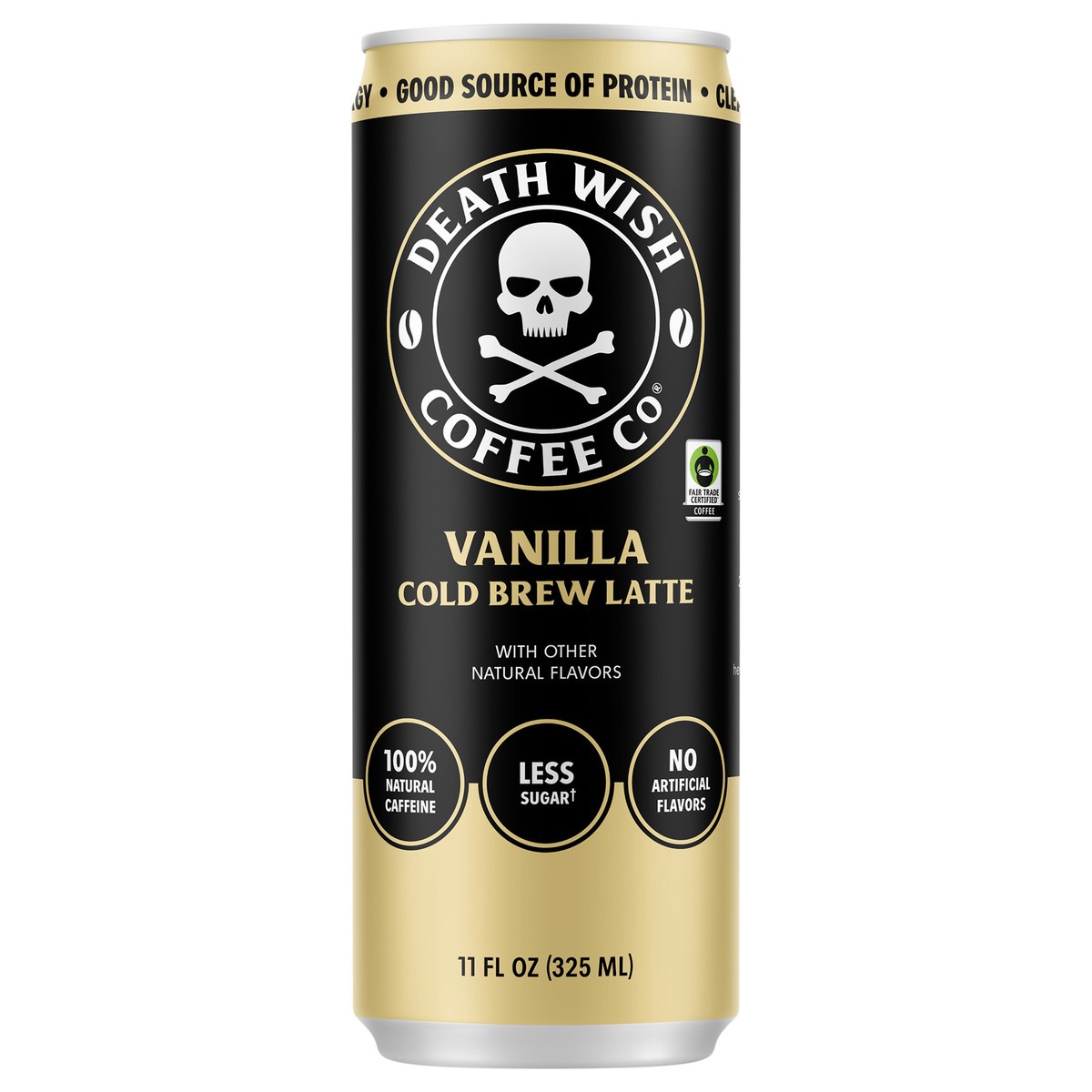 slide 1 of 9, Death Wish Coffee Co. Death Wish Coffee, Premium Vanilla Latte, 100% Colombian Cold Brew Fair Trade™ Coffee, 11oz Can, 11 fl oz