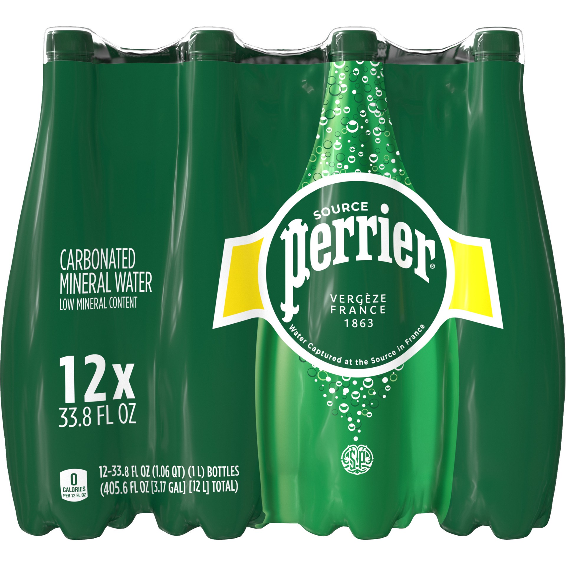 slide 1 of 9, Perrier Sparkling Water, Plastic Water Bottles - 405.6 oz, 33.8 fl oz