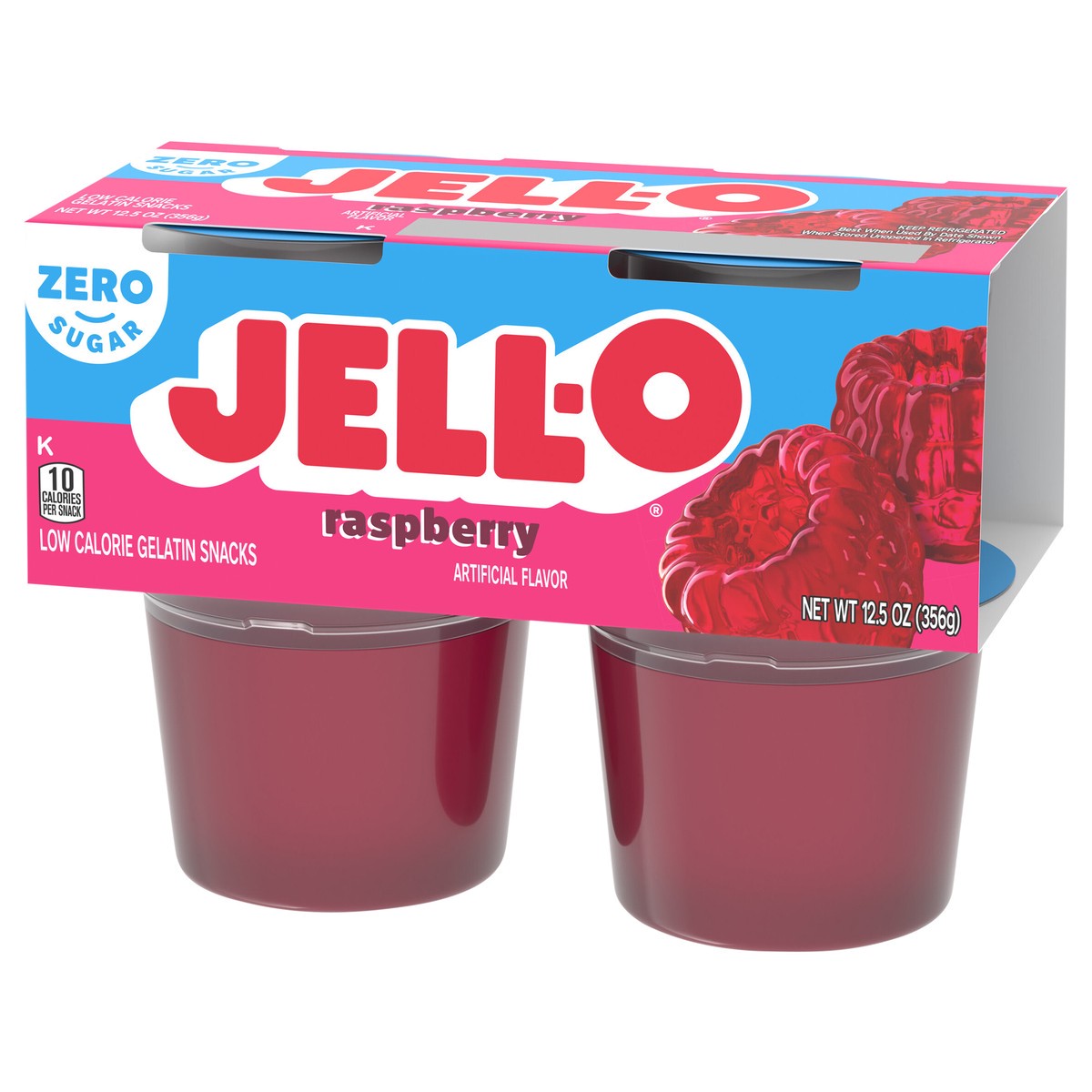 slide 4 of 9, Jell-O Raspberry Artificially Flavored Zero Sugar Ready-to-Eat Gelatin Snack Cups, 4 ct Cups, 4 ct; 12.5 oz